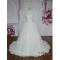 High Neckline Ball Gown Wedding Dress Long Sleeve with Backless Wedding Dress